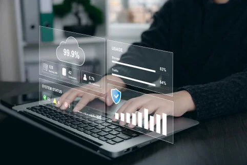 Monitoring dashboard showing performance and uptime metrics.